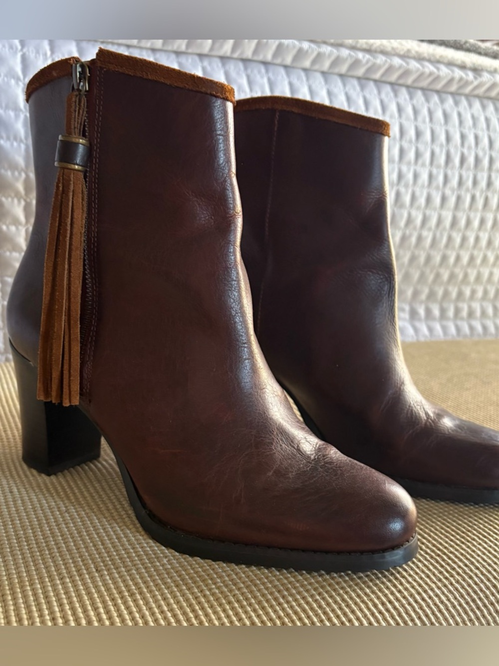 Ralph Lauren Dark Brown Leather Ankle Boots with Tassel